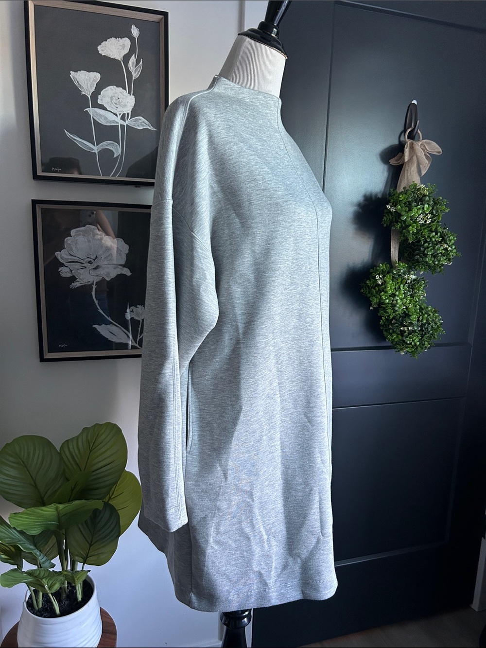 🌺 L Minimalist Gray Long Sleeve boxy baggy sweatshirt Knit Dress - Picture 2 of 11